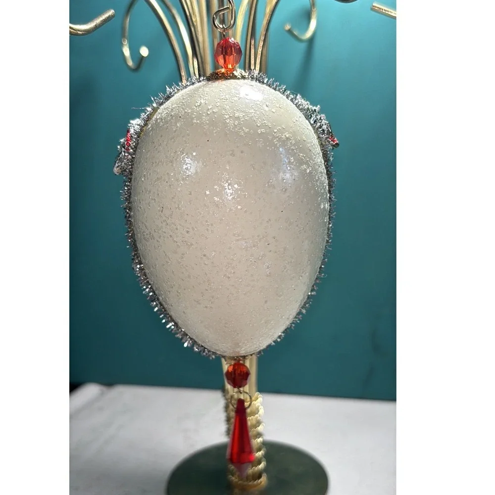 Vintage‎ Diorama Egg Ornament White Red Girl with Christmas Tree